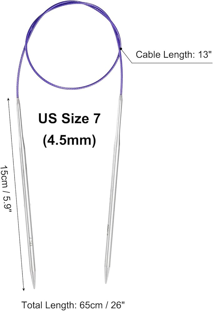 uxcell 7 Gauge Knitting Circular Needle 26 Inch(65cm) Metal Round Stainless Steel Needle with Large Eye Sewing & Stitch Markers for Handmade Projects DIY Knit Blankets