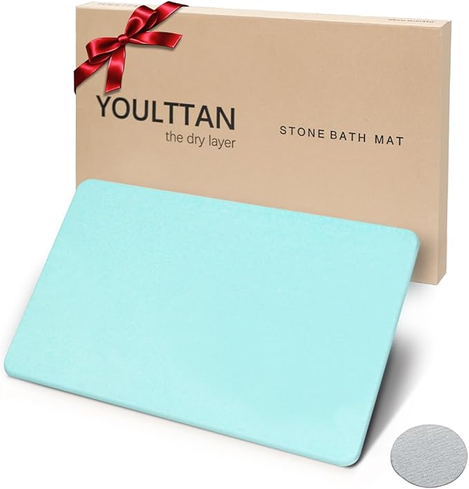 Stone Bath Mat 24"x16" - Diatomaceous Earth Shower Mat, Quick Dry, Anti-Slip, Modern Design with Bonus Non-Slip Pad - Perfect for Home Safety and Style, (Green)