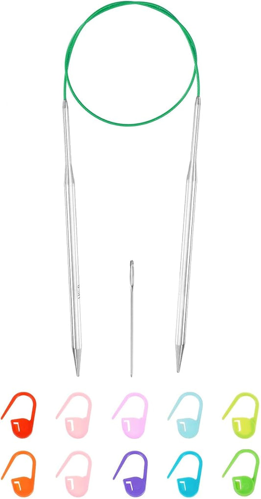 uxcell 4 Gauge Knitting Circular Needle 26 Inch(65cm) Metal Round Stainless Steel Needle with Large Eye Sewing & Stitch Markers for Handmade Projects DIY Knit Blankets
