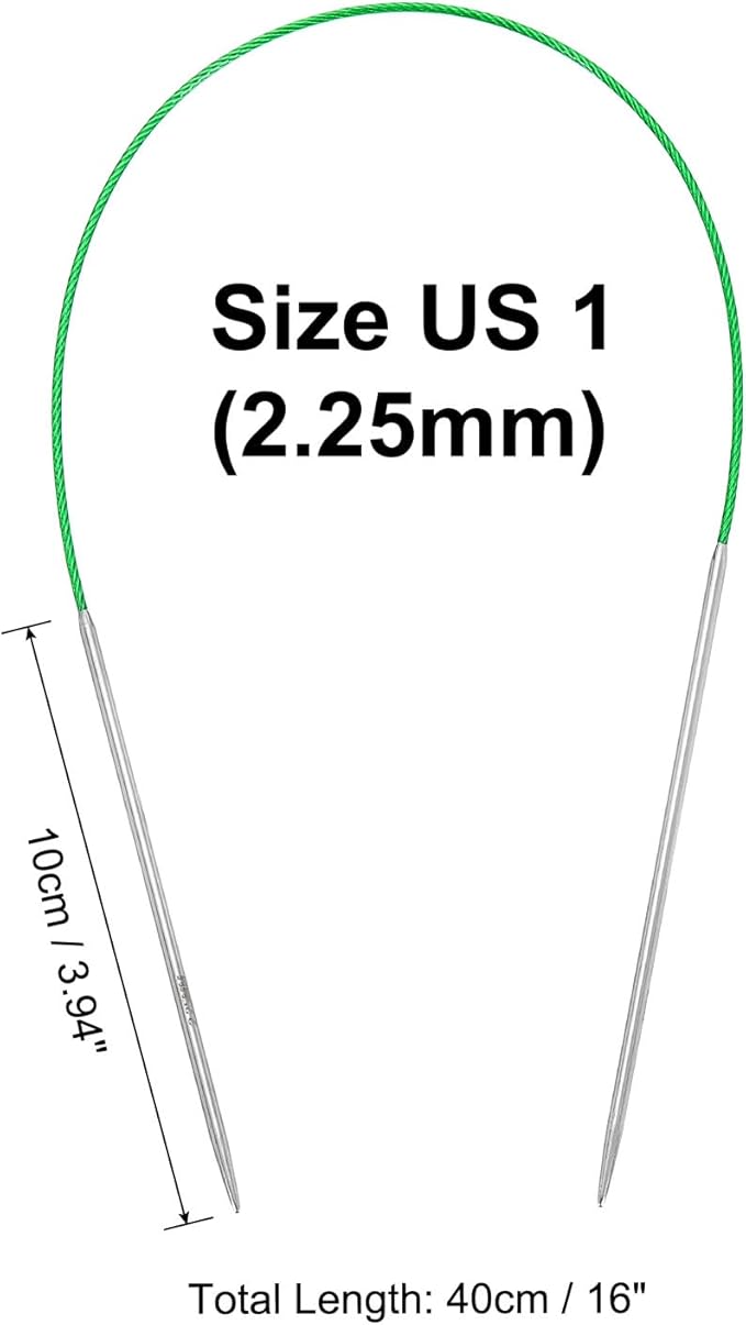 uxcell Size US 1 (2.25mm) Knitting Needles Circular Needle 16 Inch(40cm) Round Metal Stainless Steel Needle for Handmade Projects DIY Knitting Green