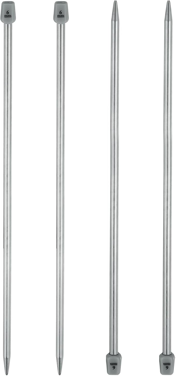 uxcell 4Pcs 6mm(J) Single Pointed Knitting Needles Stainless Steel 13.8 Inches Length Metal Weaving Tool for Handmade Projects DIY Knitting