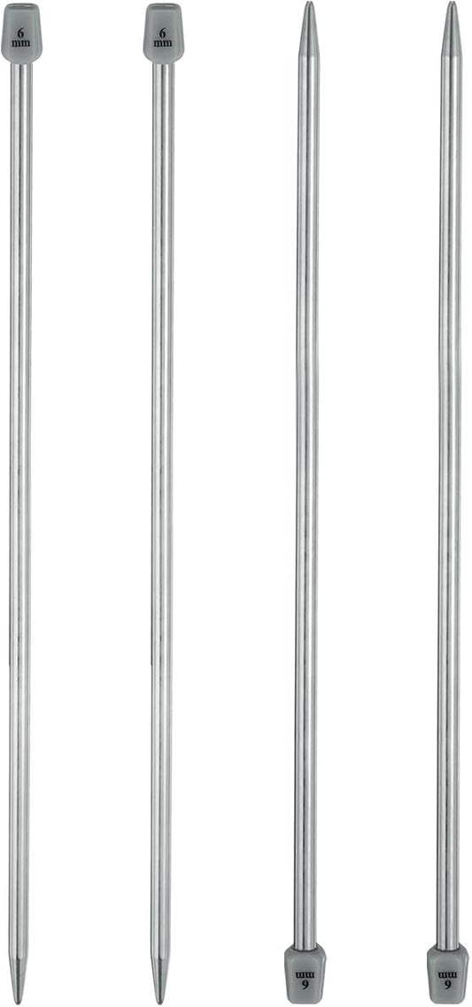 uxcell 4Pcs 6mm(J) Single Pointed Knitting Needles Stainless Steel 13.8 Inches Length Metal Weaving Tool for Handmade Projects DIY Knitting