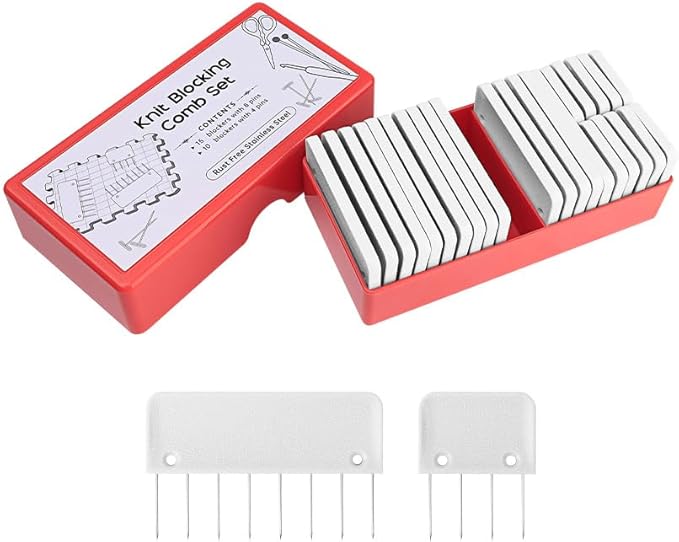 Mevome 25pcs Knit Blocking Pins Kit, White Blockers Combs 100 T-pins & Ruler for Knitting Crochet Projects Lace Needlework Block Tool for Blocking Mats Boards Accessories Device (White)