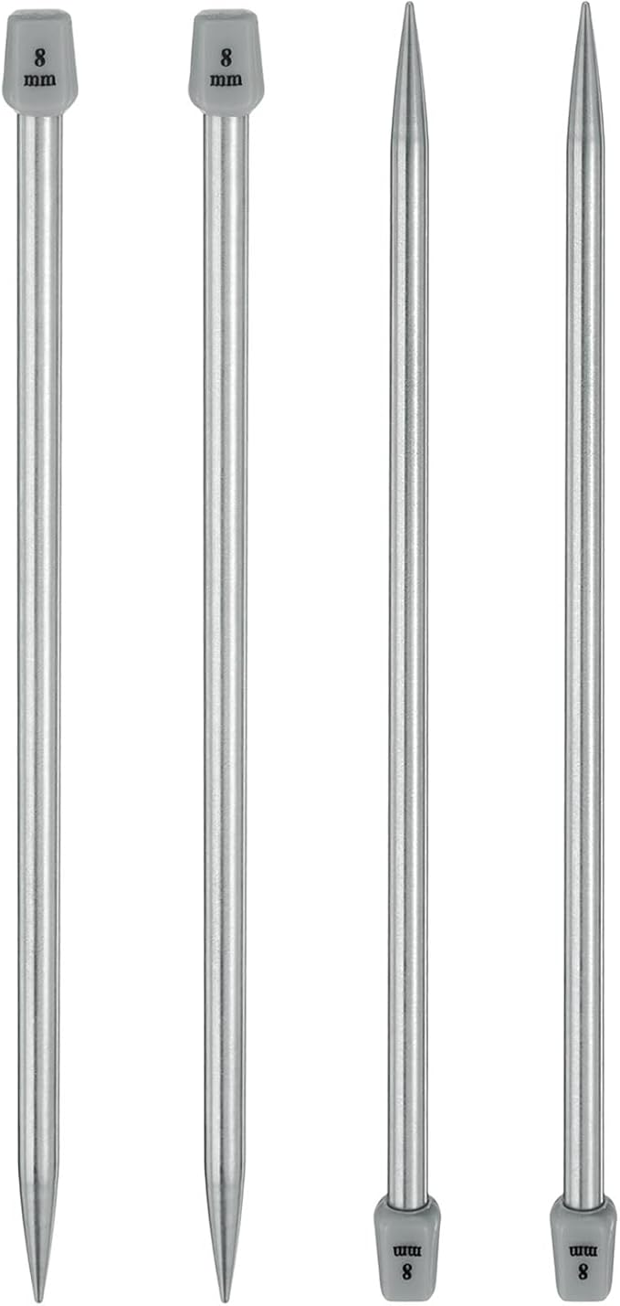 uxcell 4Pcs 8mm(L) Single Pointed Knitting Needles Stainless Steel 9.84 Inches Length Metal Weaving Tool for Handmade Projects DIY Knitting