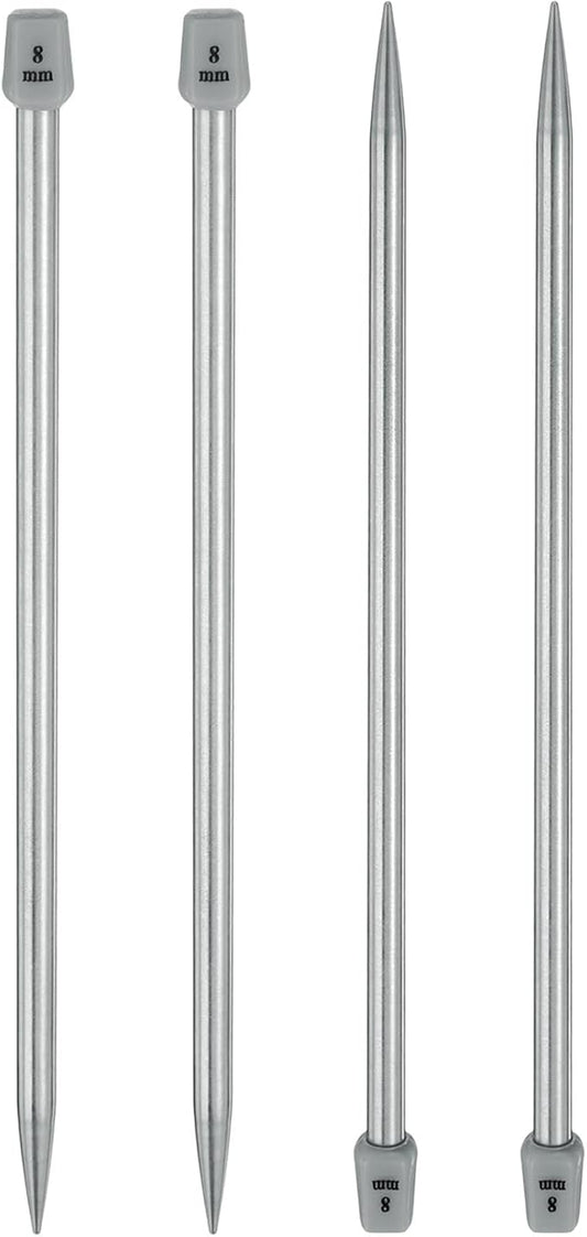 uxcell 4Pcs 8mm(L) Single Pointed Knitting Needles Stainless Steel 9.84 Inches Length Metal Weaving Tool for Handmade Projects DIY Knitting