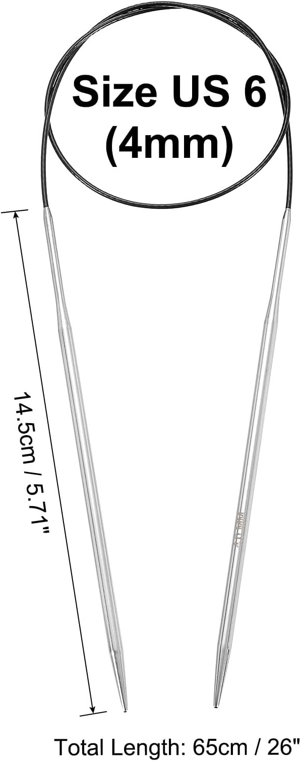 uxcell Size US 6 (4mm) Knitting Needles Circular Needle 26 Inch(65cm) Round Metal Stainless Steel Needle for Handmade Projects DIY Knitting Black