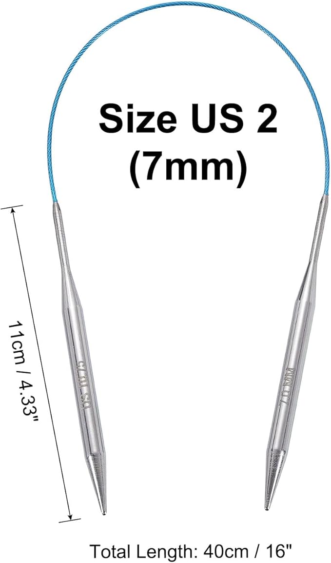 uxcell Size US 10.5 (7mm) Knitting Needles Circular Needle 16 Inch(40cm) Round Metal Stainless Steel Needle for Handmade Projects DIY Knitting Blue