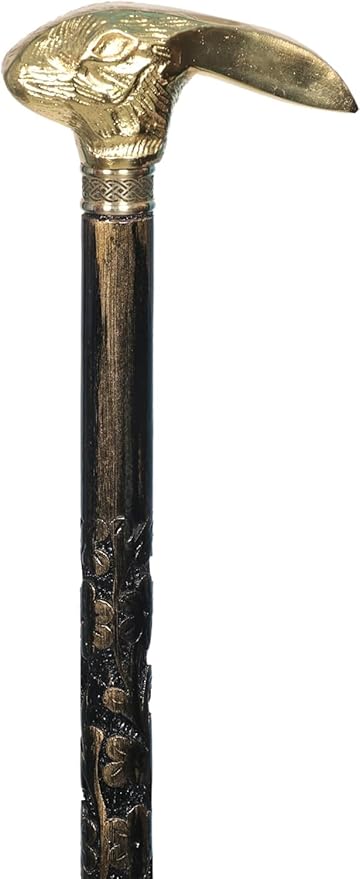 All Black Snake Handle Spiral Wooden Walking Cane