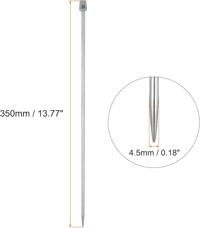 uxcell 2Pcs 4.5mm(7) Single Pointed Knitting Needles Stainless Steel 13.8 Inches Length Metal Weaving Tool for Handmade Projects DIY Knitting