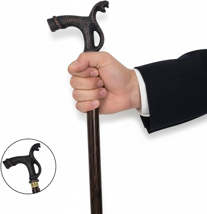 All Black Snake Handle Spiral Wooden Walking Cane