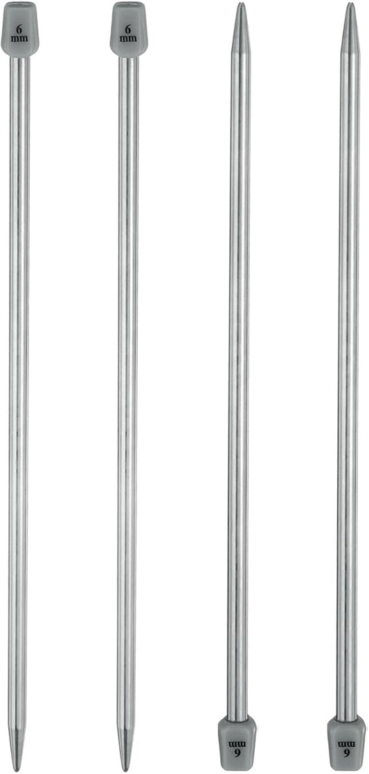 uxcell 4Pcs 6mm(J) Single Pointed Knitting Needles Stainless Steel 9.84 Inches Length Metal Weaving Tool for Handmade Projects DIY Knitting