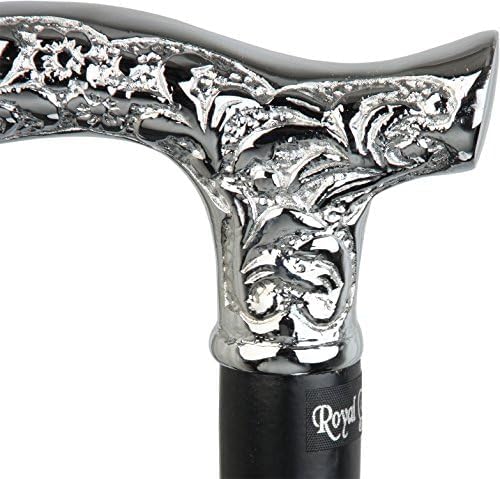 Royal RC Canes Premium Chrome Brass Scroll Fritz Cane with Black Beechwood Shaft, Walking Cane for Men and Women
