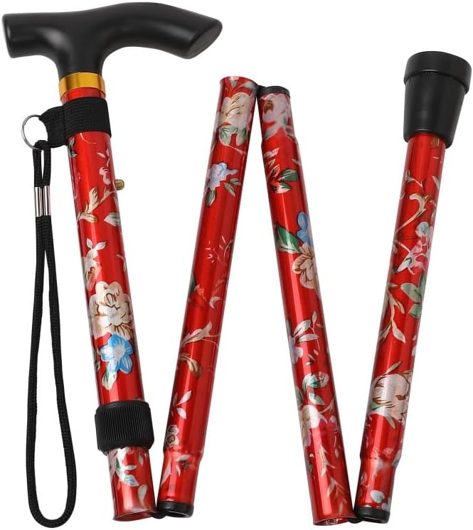 Folding Lightweight Walking Stick - Adjustable Aluminum Metal Collapsible Travel Cane with Non-Slip Rubber Base