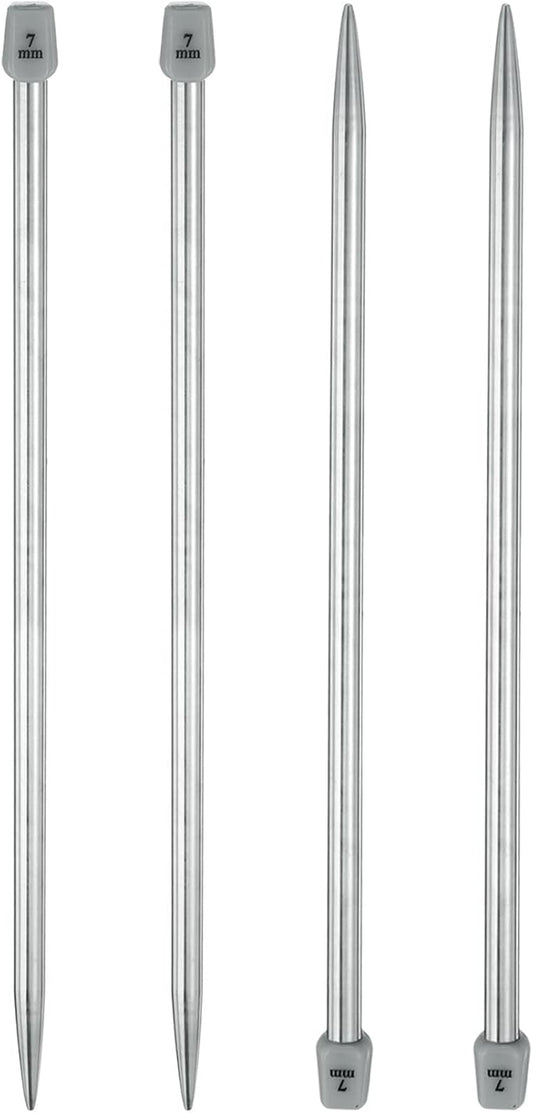 uxcell 4Pcs 7mm Single Pointed Knitting Needles Stainless Steel 9.84 Inches Length Metal Weaving Tool for Handmade Projects DIY Knitting