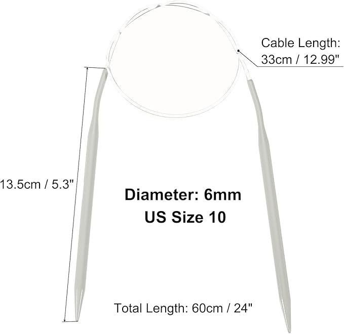 uxcell Aluminum Circular Knitting Needle US Size 24 Inch (60cm) Length Size US 10 (6mm) Round Knitting Needle for Handmade Projects DIY Knitting