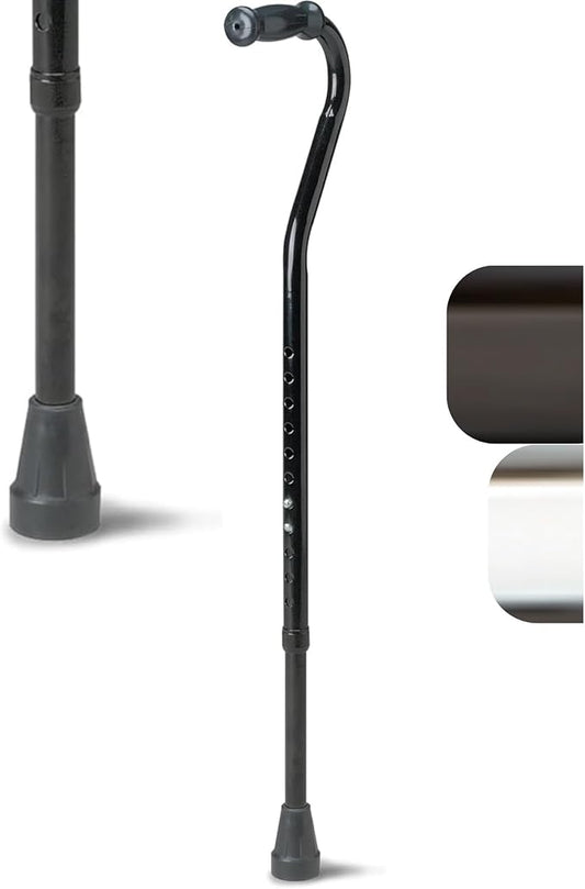 Medline Bariatric Offset Walking Cane for Seniors & Adults, Adjustable Height 29"-38", Ideal for Balance Support, Injury & Post-Surgery Mobility Aid, Black