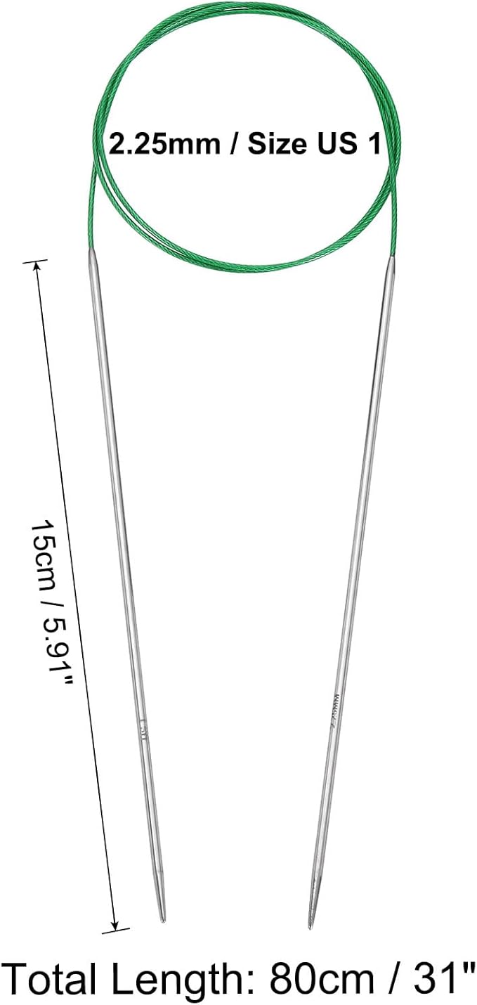 uxcell Size US 1 (2.25mm) Knitting Needles Circular Needle 31 Inch(80cm) Round Metal Stainless Steel Needle for Handmade Projects DIY Knitting Green