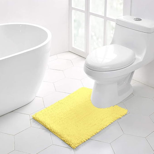 Walensee Bathroom Contour Rug Non Slip Toilet U Shaped Bath Mat (20x24, Yellow) Water Absorbent Super Soft Shaggy Chenille Machine Washable Dry Extra Thick Perfect Absorbant Best Plush Carpet