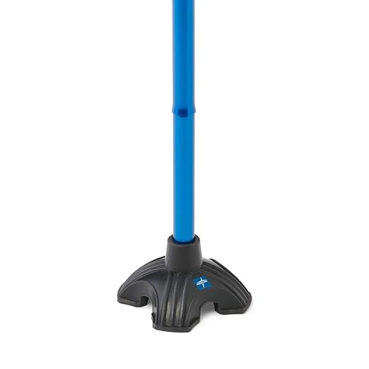 Medline Offset Folding Cane, 4-Point Base with Cushioned Gel Handle, Supports up to 350 lbs, Blue