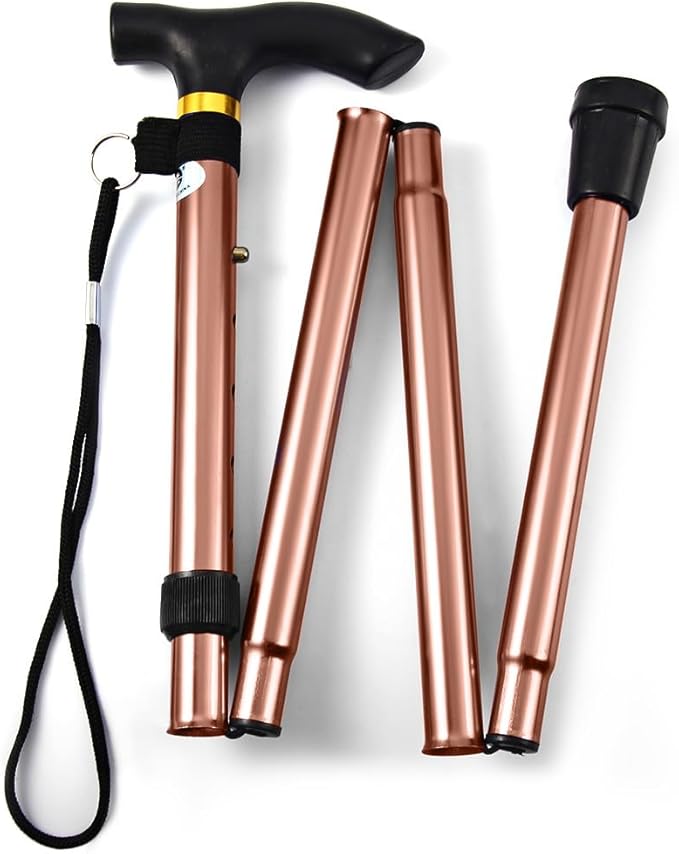 Folding Lightweight Walking Stick - Adjustable Aluminum Metal Collapsible Travel Cane with Non-Slip Rubber Base
