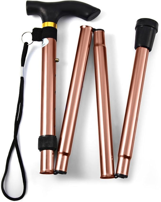 Folding Lightweight Walking Stick - Adjustable Aluminum Metal Collapsible Travel Cane with Non-Slip Rubber Base