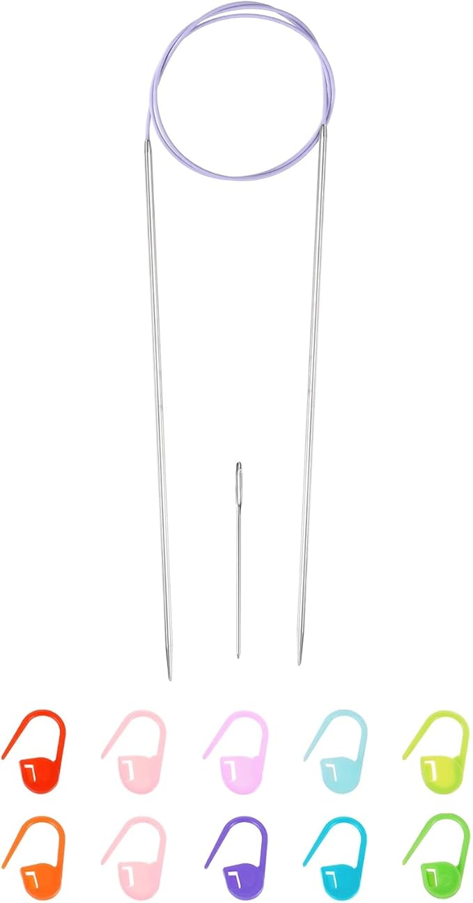 uxcell 0 Gauge Knitting Circular Needle 26 Inch(65cm) Metal Round Stainless Steel Needle with Large Eye Sewing & Stitch Markers for Handmade Projects DIY Knit Blankets