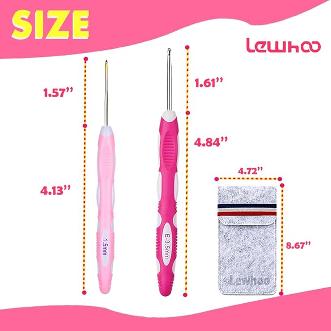 Ergonomic Crochet Hooks Set with Case, 12PCS Crochet Hooks for Arthritic Hands, Size from 0.8mm~6.0mm