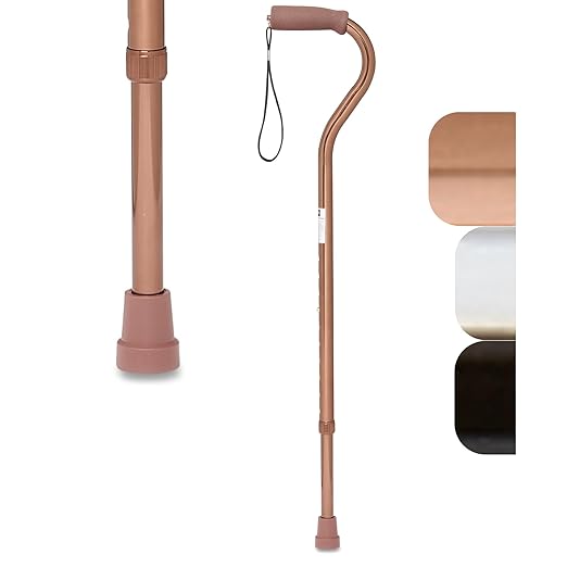 Medline Aluminum-Bronze Offset Walking Cane, Adjusts 29–38” & Supports Up to 300 Lbs. — Mobility Aid Provides Balance for Seniors & Adults
