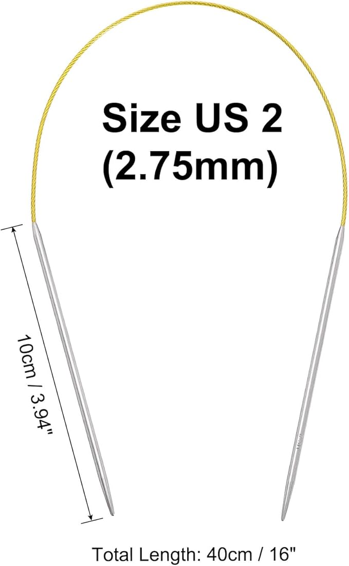 uxcell Size US 2 (2.75mm) Knitting Needles Circular Needle 16 Inch(40cm) Round Metal Stainless Steel Needle for Handmade Projects DIY Knitting Yellow