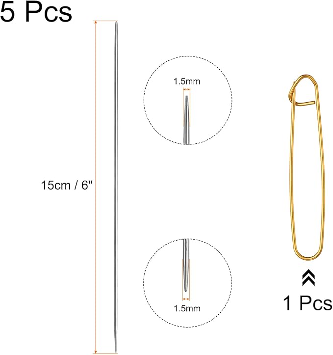 uxcell 5Pcs Knitting Needle 1.5mm Diameter 6 Inches (15cm) Length Stainless Steel Double Pointed Sweater Stitching Needles with Stitch Holder for Handmade Projects DIY Knitting