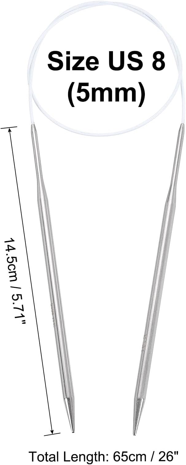 uxcell Size US 8 (5mm) Knitting Needles Circular Needle 26 Inch(65cm) Round Metal Stainless Steel Needle for Handmade Projects DIY Knitting White