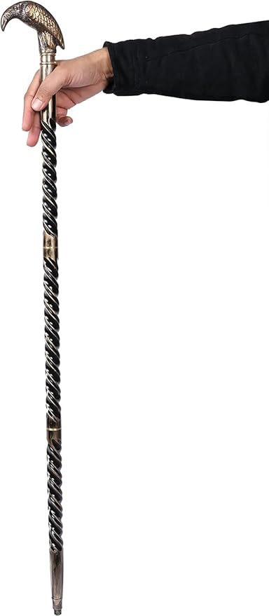 All Black Snake Handle Spiral Wooden Walking Cane