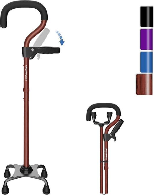 KingPavonini Canes for Women/Men with Second Handle, Foldable & Adjustable Walking Cane with 4-Pronged Base, Quad Cane for Stability, Standing, Balance, Leg Surgery Recovery
