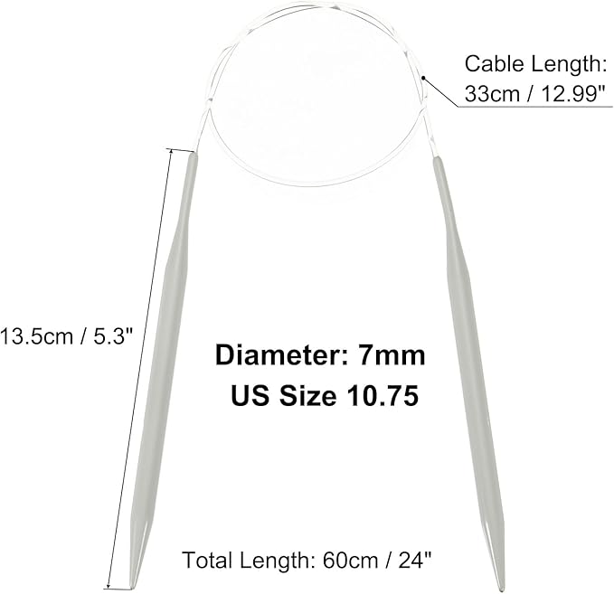 uxcell Aluminum Circular Knitting Needle US Size 24 Inch (60cm) Length Size US 10.75 (7mm) Round Knitting Needle for Handmade Projects DIY Knitting