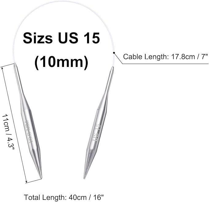 uxcell Size US 15 (10mm) Knitting Needles Circular Needle 16 Inch(40cm) Round Metal Stainless Steel Needle for Handmade Projects DIY Knitting