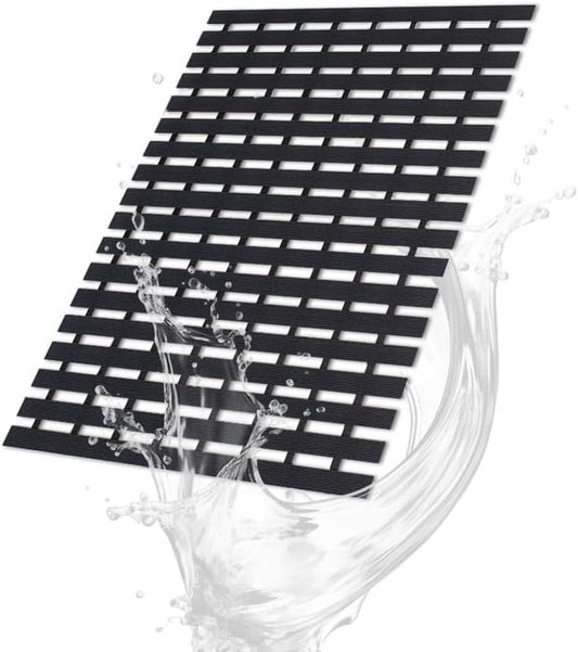 Bath Mat Non Slip Shower Mat Bathtub with Drain Holes and Heavy Duty Rubber No Suction Cups Sturdy Shower Stall Tub Mat for Bathroom, Shower Floor, Pool, SPA, (Black, 2FT X 4FT)
