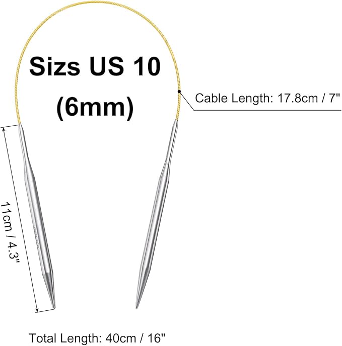 uxcell Size US 10 (6mm) Knitting Needles Circular Needle 16 Inch(40cm) Round Metal Stainless Steel Needle for Handmade Projects DIY Knitting