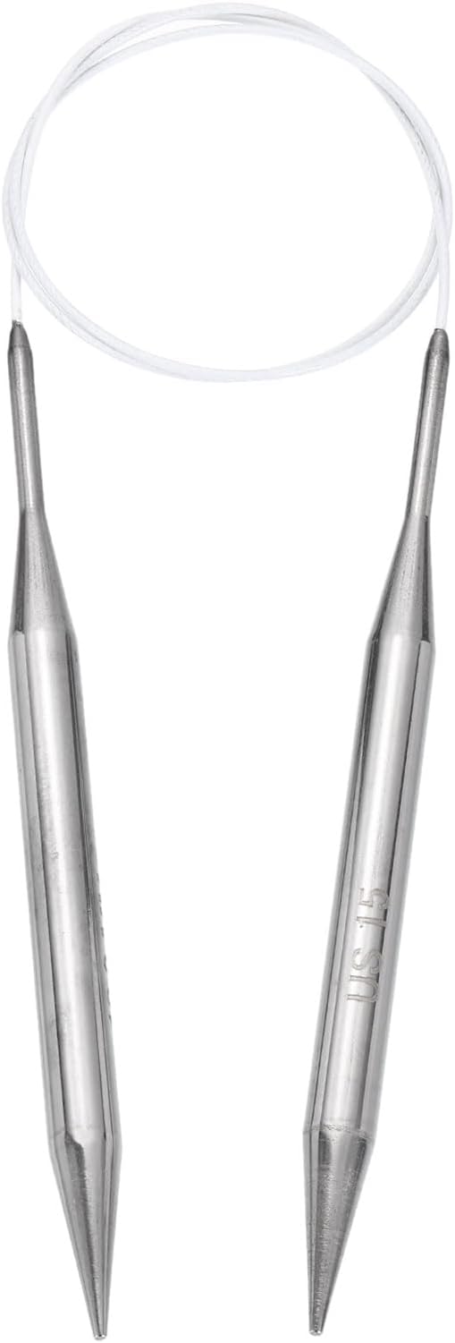 uxcell Size US 15 (10mm) Knitting Needles Circular Needle 31 Inch(80cm) Round Metal Stainless Steel Needle for Handmade Projects DIY Knitting White