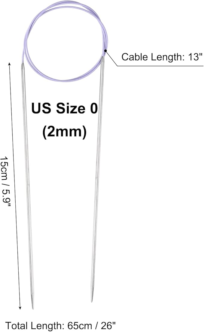 uxcell 0 Gauge Knitting Circular Needle 26 Inch(65cm) Metal Round Stainless Steel Needle with Large Eye Sewing & Stitch Markers for Handmade Projects DIY Knit Blankets