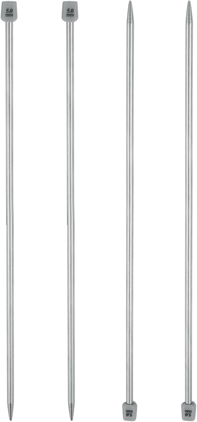 uxcell 4Pcs 5mm(H) Single Pointed Knitting Needles Stainless Steel 13.8 Inches Length Metal Weaving Tool for Handmade Projects DIY Knitting