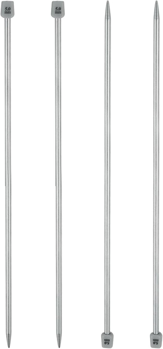 uxcell 4Pcs 5mm(H) Single Pointed Knitting Needles Stainless Steel 13.8 Inches Length Metal Weaving Tool for Handmade Projects DIY Knitting