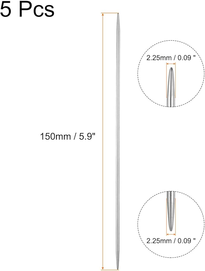 uxcell 5Pcs Knitting Needle 2.25mm Diameter 5.9 Inches Length Stainless Steel Double Pointed Sweater Stitching Needles for Handmade Projects DIY Knitting