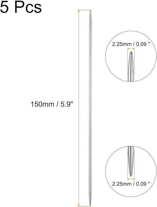 uxcell 5Pcs Knitting Needle 2.25mm Diameter 5.9 Inches Length Stainless Steel Double Pointed Sweater Stitching Needles for Handmade Projects DIY Knitting