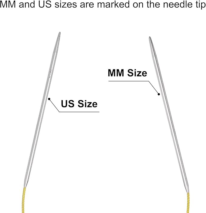 uxcell Size US 2 (2.75mm) Knitting Needles Circular Needle 16 Inch(40cm) Round Metal Stainless Steel Needle for Handmade Projects DIY Knitting Yellow