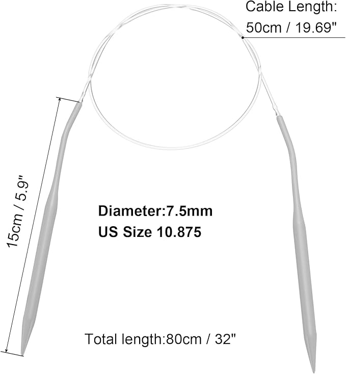 uxcell Aluminum Circular Knitting Needle US Size 32 Inch (80cm) Length Size US 10.875 (7.5mm) Round Knitting Needle for Handmade Projects DIY Knitting