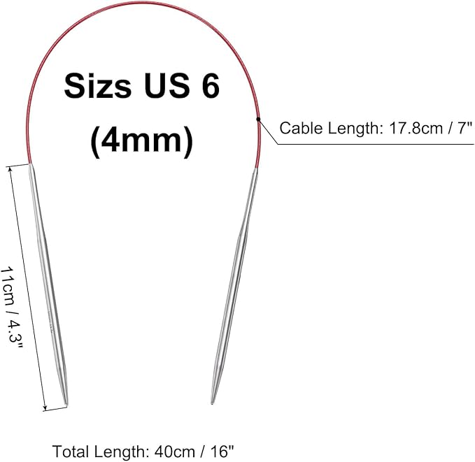 uxcell Size US 6 (4mm) Knitting Needles Circular Needle 16 Inch(40cm) Round Metal Stainless Steel Needle for Handmade Projects DIY Knitting