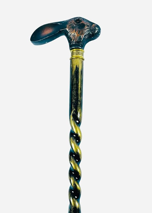 All Black Snake Handle Spiral Wooden Walking Cane