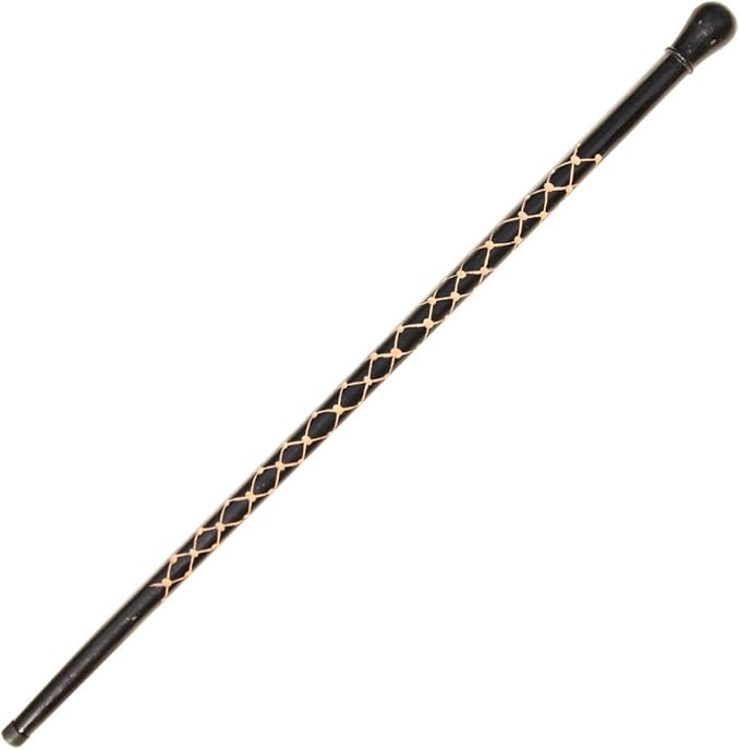 Armory Replicas™ Hand Carved Eucalyptus Walking Cane with Tribal Design - 35.75" Wooden Shaft, Knob Handle, Rubber Tip for Stability – Stylish & Functional Black Cane for Mobility & Fashion