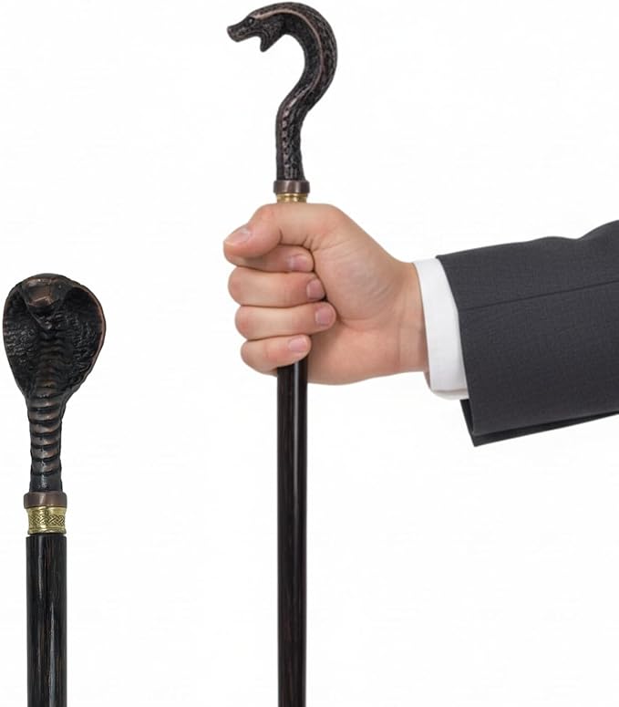 All Black Snake Handle Spiral Wooden Walking Cane