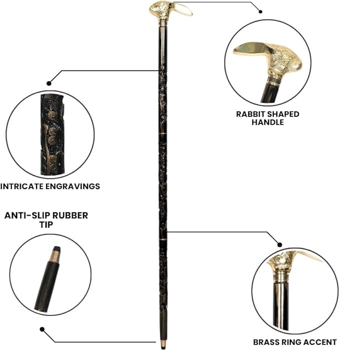 All Black Snake Handle Spiral Wooden Walking Cane